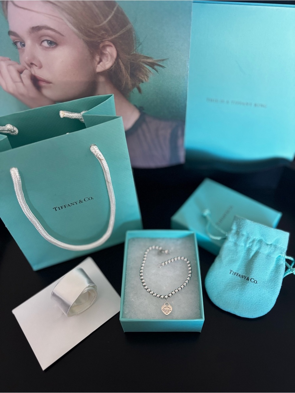 Tiffany & Co. Silver Ball Bead Heart Tag Bracelet - Blue
